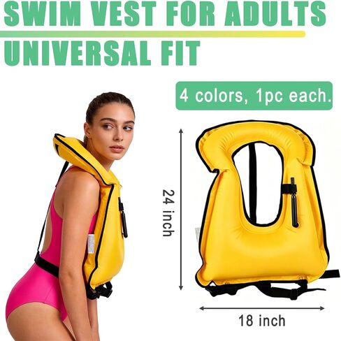 4 Pcs Inflatable Snorkel Vest Adults, Portable Swim Vest Jackets, Adjustable Kayaking Jackets Safety Vests for Snorkeling Swimming Surfing Diving in Kuwait