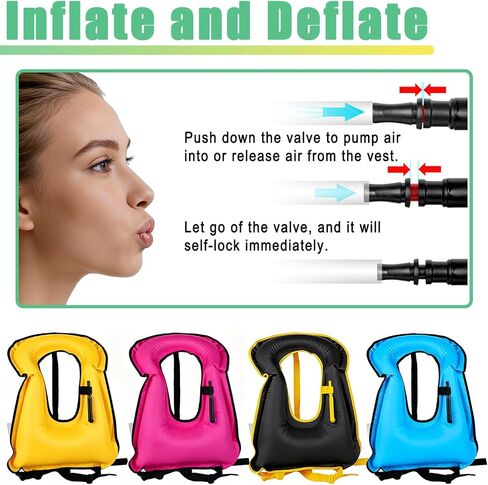 4 Pcs Inflatable Snorkel Vest Adults, Portable Swim Vest Jackets, Adjustable Kayaking Jackets Safety Vests for Snorkeling Swimming Surfing Diving in Kuwait
