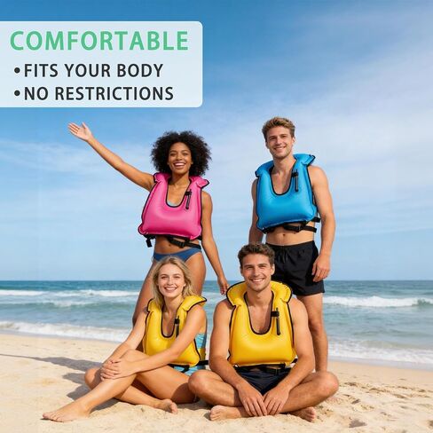 4 Pcs Inflatable Snorkel Vest Adults, Portable Swim Vest Jackets, Adjustable Kayaking Jackets Safety Vests for Snorkeling Swimming Surfing Diving in Kuwait