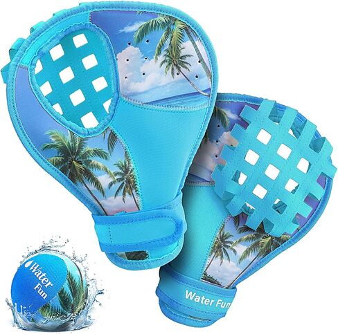 Water Baseball Glove Set, Pool & Beach Game with 1 Bouncing Skip Ball and 2 Catch Mitts, Ambidextrous Adjustable Wrist Strap, Quick-Dry Drain Holes, Summer Outdoor Water Game in Kuwait