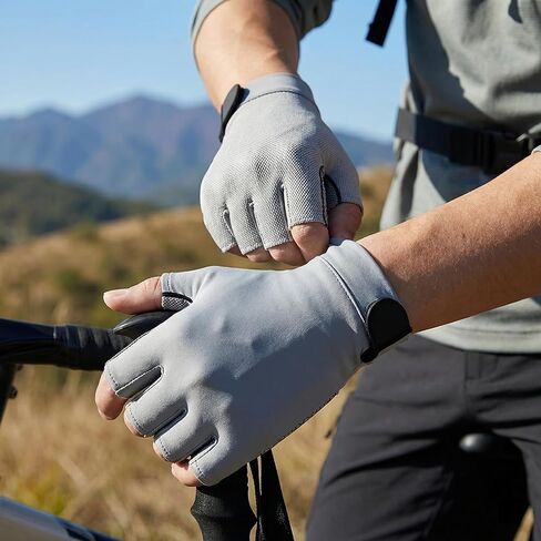 1 Pair Thin Ice Silk Sun Protection Half Finger Gloves for Men Women, Breathable Elastic Anti-Slip Outdoor with Hook and Loop in Kuwait