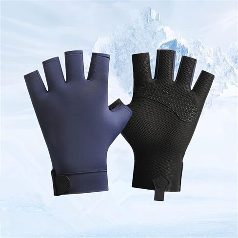 1 Pair Thin Ice Silk Sun Protection Half Finger Gloves for Men Women, Breathable Elastic Anti-Slip Outdoor with Hook and Loop in Kuwait