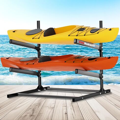 Kayak Storage Rack, Heavy Duty Freestanding Kayak Stand for 2/3 Kayaks, Adjustable Canoe and Paddleboard Holder for Indoor Outdoor Garage Storage, Assembly Required in Kuwait
