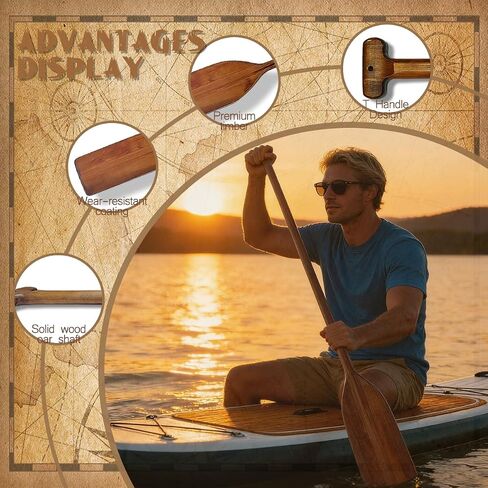 2 Pcs Wooden Oars Vintage Style, 48 Inch Solid Pine Boat Wooden Canoe Paddles, for Water Sports, Family DIY Decoration, Kayaking,Outdoor Enthusiasts, Rowing in Kuwait