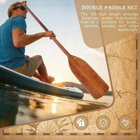 2 Pcs Wooden Oars Vintage Style, 48 Inch Solid Pine Boat Wooden Canoe Paddles, for Water Sports, Family DIY Decoration, Kayaking,Outdoor Enthusiasts, Rowing in Kuwait