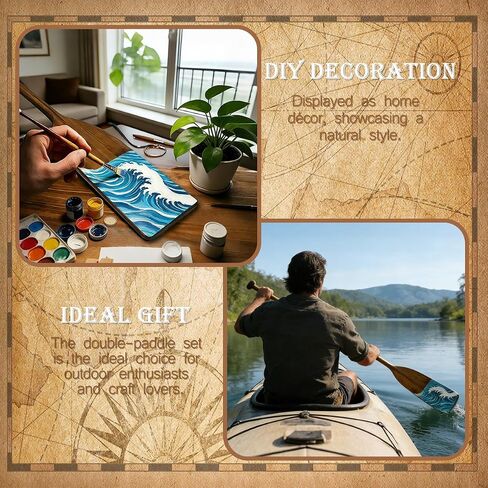 2 Pcs Wooden Oars Vintage Style, 48 Inch Solid Pine Boat Wooden Canoe Paddles, for Water Sports, Family DIY Decoration, Kayaking,Outdoor Enthusiasts, Rowing in Kuwait