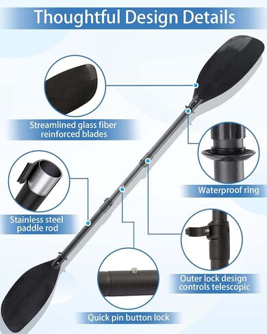 Adjustable Kayak Paddle for Adults, Kayak Paddles 60-90" Length Kayaking Boating Canoeing Oar Outdoors Kayak Paddle Fihsing Kayak Oar Thickened Stainless Steel Less Likely to Break in Kuwait