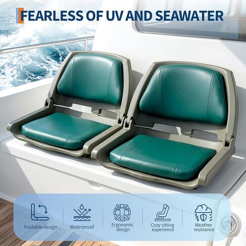 2 Pack Folding Low Back Boat Seats, Fishing Boat Seat, with Thick Sponge Padding, Hinges, Fold-Down Design & Camo Finish, for Speedboat Canoe Sightseeing Vessels, Dark Green in Saudi Arabia