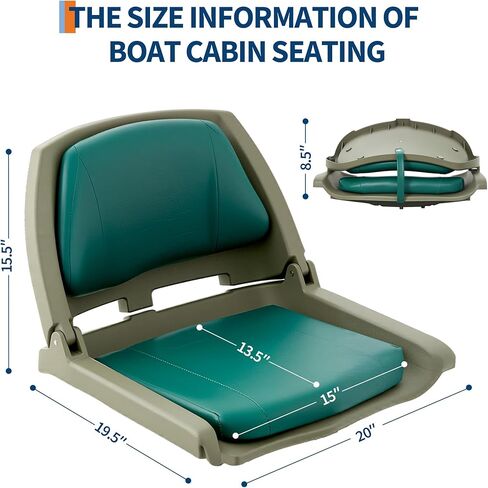 2 Pack Folding Low Back Boat Seats, Fishing Boat Seat, with Thick Sponge Padding, Hinges, Fold-Down Design & Camo Finish, for Speedboat Canoe Sightseeing Vessels, Dark Green in Saudi Arabia