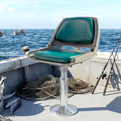 2 Pack Folding Low Back Boat Seats, Fishing Boat Seat, with Thick Sponge Padding, Hinges, Fold-Down Design & Camo Finish, for Speedboat Canoe Sightseeing Vessels, Dark Green in Saudi Arabia