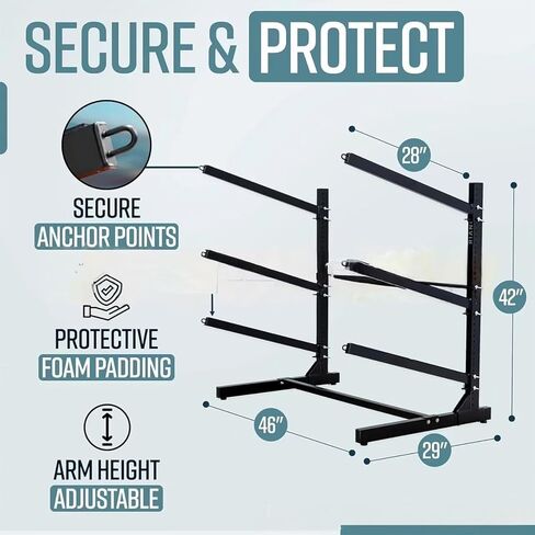 Canoe Storage Rack, Heavy Duty Adjustable 3-Tier Stand for Garage, Dock, Shed and Outdoor Use,Versatile Storage for Canoes in Kuwait