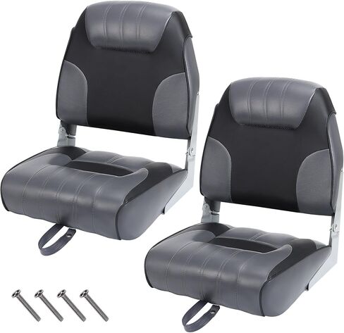 2 Pack Folding Low Back Boat Seats, Fishing Boat Seat, with Thick Sponge Padding, Hinges, Fold-Down Design & Camo Finish, for Speedboat Canoe Sightseeing Vessels, Dark Green in Saudi Arabia