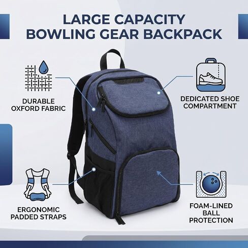 Fockety Bowling Backpack, Oxford Single Bowling Ball Bag with Shoe Compartment, Multiple Pockets and Foam Pad, Large Capacity Bag for Sports, Camping, Hiking and Outdoor in Kuwait