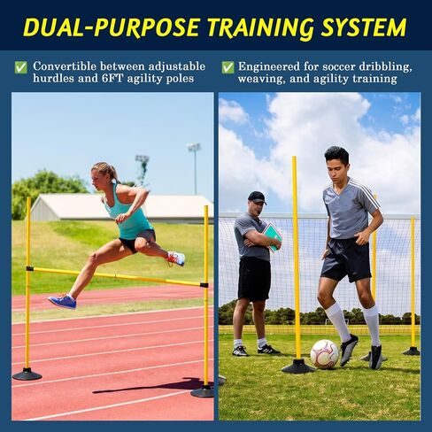 4FT Agility Hurdles 4PCS, Adjustable Sports Speed Hurdles with Rubber Base, Agility Poles for Soccer Football Track & Field, Agility Training Equipment for Kids Athletes Physical Therapy in Kuwait