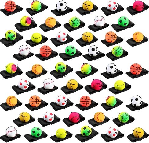 Skylety Wrist Return Ball 1.85'' Rubber Sport Ball with Strap and String Rebound Bouncy Balls Basketball Baseball Soccer Tennis Wristband Toy for Teens Adults Gifts, Wrist Exercise Play in Saudi Arabia