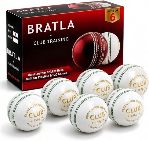 Club Cricket Balls – Pack of 6 Hard Leather Cricket Balls – Leather Cricket Ball for Practice, Training & T20 – Regulation Weight – Senior Size – Red or White in Kuwait