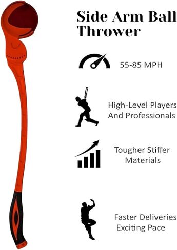 Side Arm Ball Thrower for Cricket - Cricket Side Arm Ball Thrower Stick for Speed, Practice, & Training - Ball Thrower for Kids Cricket & Softball, Tennis Ball Thrower for Cricket Practice (Orange) in Saudi Arabia