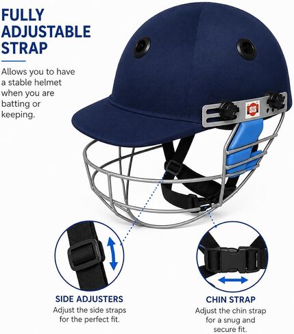 SS Cricket Legend Premium Cricket Helmet 'Multiple Sizes to Choose from (Large, Medium, Small), Color - Navy Blue in Kuwait