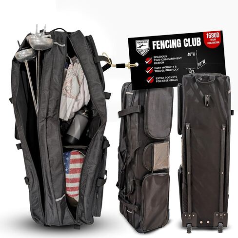 Two Compartment Fencing Bag, Wheeled Sports Bag for Foil Epee & Saber, Competition Roll Bag, Competition Team Bag Adjustable Compartments in Kuwait