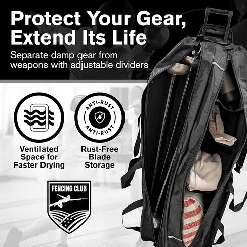 Two Compartment Fencing Bag, Wheeled Sports Bag for Foil Epee & Saber, Competition Roll Bag, Competition Team Bag Adjustable Compartments in Kuwait