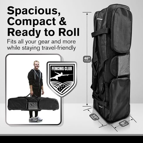 Two Compartment Fencing Bag, Wheeled Sports Bag for Foil Epee & Saber, Competition Roll Bag, Competition Team Bag Adjustable Compartments in Kuwait