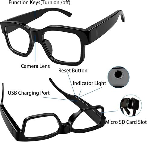 1080P HD Video Camera Glasses Outdoor Sports Action Portable Wearable Glasses Suitable for Driving, Cycling, Fishing, Hiking, Hunting（Include 64G Memory Card） in Kuwait