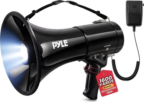 Pyle Portable Compact PA Megaphone Speaker with Alarm Siren & Adjustable Volume - 50W Handheld Lightweight Bullhorn - with Mic, AUX in for MP3 & Rechargeable Battery - Indoor Outdoor Use - PMP561LTB in Kuwait