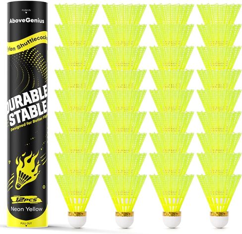 AboveGenius Badminton Birdies Nylon 12/36 PCS, Neon Yellow Badminton Shuttlecocks with Composite Cork Head, Speed 77 Wind Resistant Birdies for Outdoor Backyard Family Games, School PE & Club Training in Kuwait