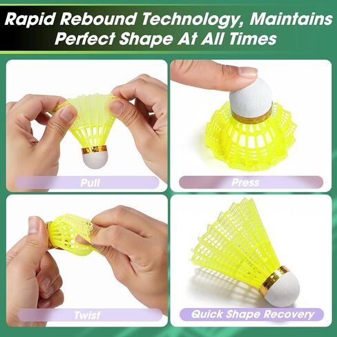 AboveGenius Badminton Birdies Nylon 12/36 PCS, Neon Yellow Badminton Shuttlecocks with Composite Cork Head, Speed 77 Wind Resistant Birdies for Outdoor Backyard Family Games, School PE & Club Training in Kuwait