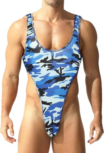 QiaTi Men’s Camouflage Bodysuit Thong Sleeveless Wrestling Singlet with Deep U-Back Stretchy Jockstrap Leotard for Men Daily in Kuwait
