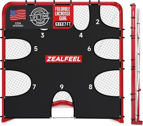 ZEALFEEL Lacrosse Goal 6x6x7Ft, Foldable Lacrosse Training Net with 9-Zone Target for Accuracy Practice, Heavy-Duty Steel Frame & Tear-Resistant Netting, Backyard Shooting Practice for Teens & Adults in Kuwait