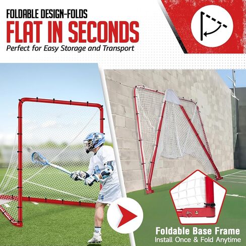 ZEALFEEL Lacrosse Goal 6x6x7Ft, Foldable Lacrosse Training Net with 9-Zone Target for Accuracy Practice, Heavy-Duty Steel Frame & Tear-Resistant Netting, Backyard Shooting Practice for Teens & Adults in Kuwait