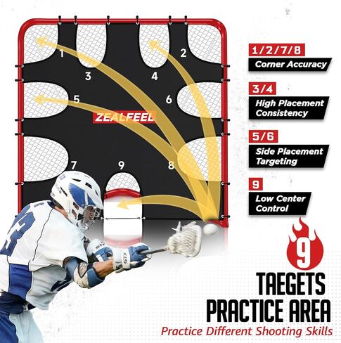 ZEALFEEL Lacrosse Goal 6x6x7Ft, Foldable Lacrosse Training Net with 9-Zone Target for Accuracy Practice, Heavy-Duty Steel Frame & Tear-Resistant Netting, Backyard Shooting Practice for Teens & Adults in Kuwait