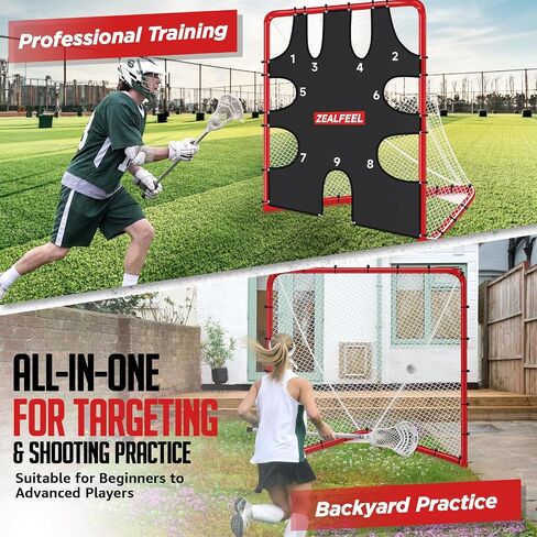 ZEALFEEL Lacrosse Goal 6x6x7Ft, Foldable Lacrosse Training Net with 9-Zone Target for Accuracy Practice, Heavy-Duty Steel Frame & Tear-Resistant Netting, Backyard Shooting Practice for Teens & Adults in Kuwait