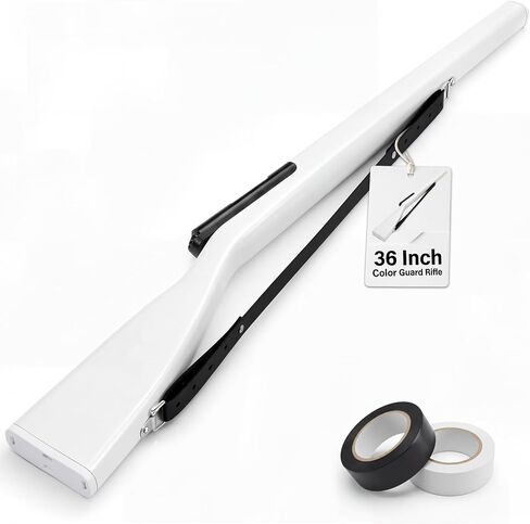 Color Guard Rifle, Wooden Drill Rifle with Glossy Finish, Leather Strap, Foam Padded Ends, 2 lbs Balanced Practice for Marching Band, Winter Guard, Includes 2 Rolls of Tape Black in Kuwait