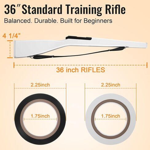 Color Guard Rifle, Wooden Drill Rifle with Glossy Finish, Leather Strap, Foam Padded Ends, 2 lbs Balanced Practice for Marching Band, Winter Guard, Includes 2 Rolls of Tape Black in Kuwait