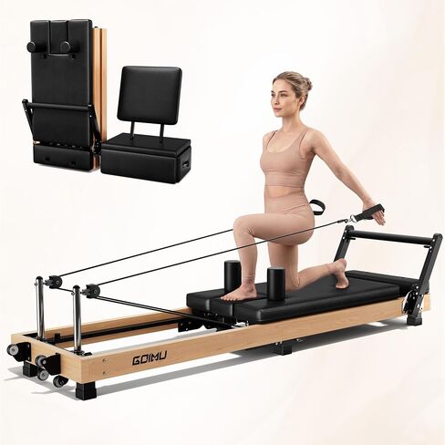 Pilates Reformer, 91" Wooden Pilates Reformer Machine with Springs, Foldable Pilates Machine for Studio and Home, Oak Pilates Equipment with Jump Board in Kuwait