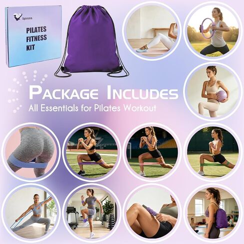 Pilates Kit for Women, 13-Piece Home Pilates Set with Ring, Mini Ball, Resistance Bands, Adjustable Ankle Weights, Socks & Bag for Full Body Workout in Kuwait