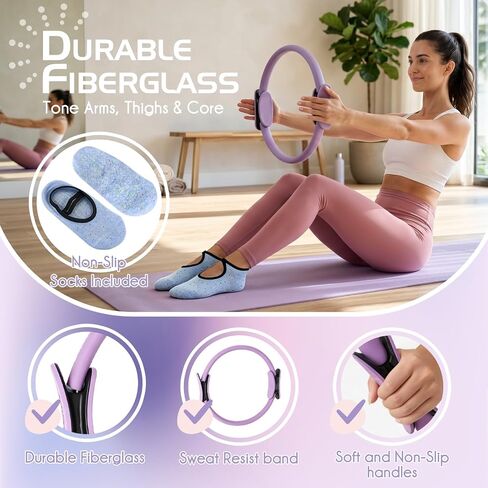 Pilates Kit for Women, 13-Piece Home Pilates Set with Ring, Mini Ball, Resistance Bands, Adjustable Ankle Weights, Socks & Bag for Full Body Workout in Kuwait