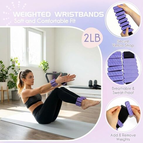 Pilates Kit for Women, 13-Piece Home Pilates Set with Ring, Mini Ball, Resistance Bands, Adjustable Ankle Weights, Socks & Bag for Full Body Workout in Kuwait