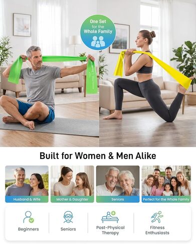 Renoj Pilates Flexbands، مجموعة مكونة من 5 أربطة مقاومة خالية من اللاتكس - أربطة تمرين للبيلاتيس واليوجا والتمدد والعلاج الطبيعي | معدات رياضية منزلية للنساء والرجال in Kuwait