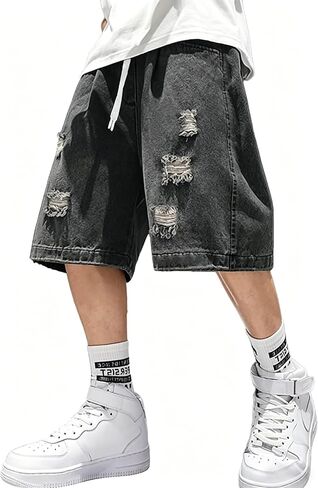 Emmiol Baggy Jean Shorts Men ، Y2K Jorts Cargo الممزق مرنًا ، شورتات الجينز السائبة في صيف الشارع in Kuwait