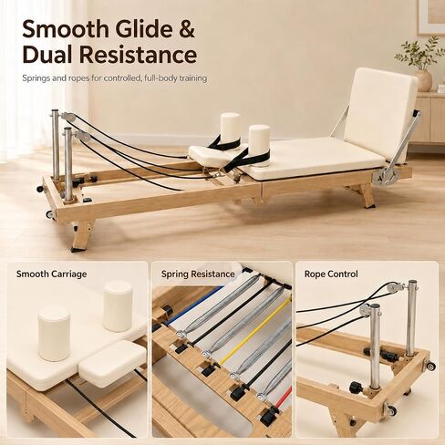 75" Foldable Pilates Reformer –90% Pre-Assembled Home Gym Women Men Workouts Bundle, Dual Resistance System (Springs + Latex), Jumpboard & Adjustable Foot Bar for All Levels in Kuwait