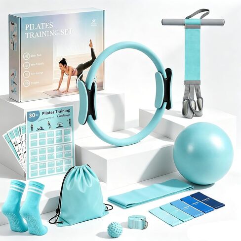 At Home Pilates Kit for Women, Home Workout Pilates Equipment Set with Pilates Ring, Ball, Pedal Resistance Band, Resistance Bands, Yoga Strap, Bag, Pilates Essentials Kit for Starter, Beginners in Kuwait