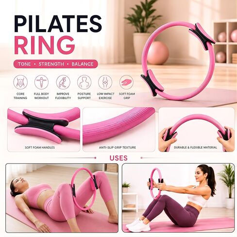 Pilates Kit for Women 22-in-1, Pilates Equipment Set with 14.5"Pilates Ring, Resistance Bands, Pilates Ball, Ankle Weights, Exercise Sliders, Grip Socks & Knee Pads For Yoga, Complete Home Workout Set in Kuwait