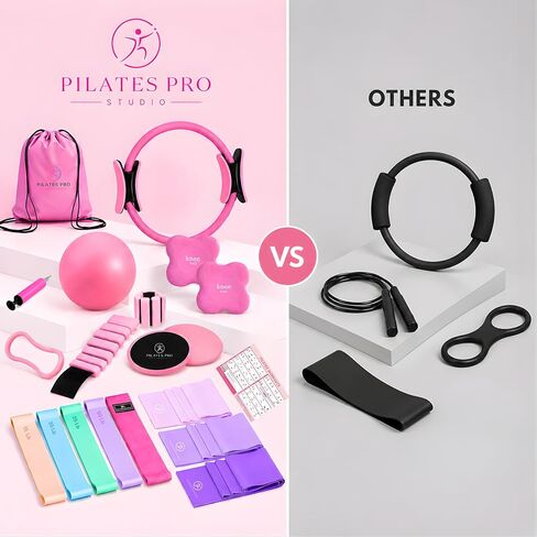 Pilates Kit for Women 22-in-1, Pilates Equipment Set with 14.5"Pilates Ring, Resistance Bands, Pilates Ball, Ankle Weights, Exercise Sliders, Grip Socks & Knee Pads For Yoga, Complete Home Workout Set in Kuwait