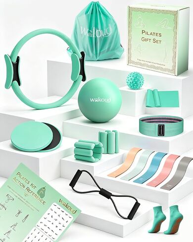 20 PCS Pilates Kit, Pilates Equipment Set- Pilates Accessories Kit with Wrist Weights, Pilates Ring and Ball, Resistance Bands, Core Sliders, Socks, Pilates Gift Box,Home Pilates Workout Kit for Women in Kuwait