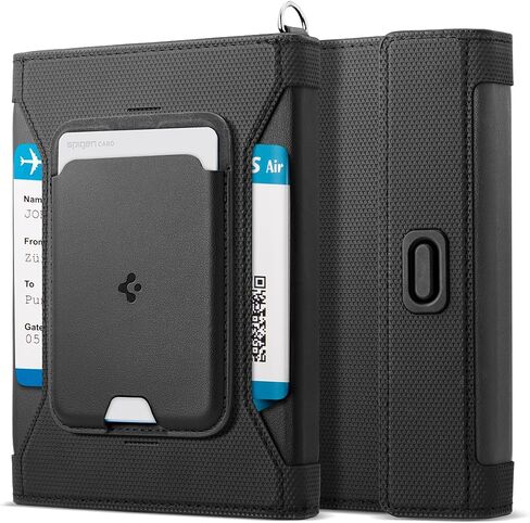 Spigen Life Passport Holder for Family, Passport Wallet Travel Documents Organizer Passport Holder with RFID Blocking, SIM Card Holder and Eject Pin, Wrist strap, up to 4 Passports- Black in Kuwait