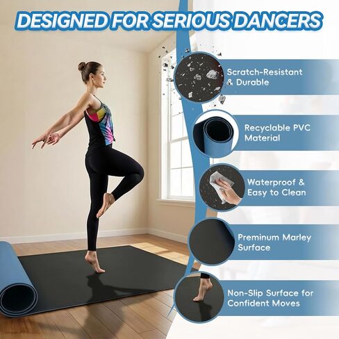 Marley Dance Floor 6.6’ x 3.9’ – Roll-Out Dance Floor Mat for Home Studio, Ballet Floor for Barre, Tap, Jazz – Anti-Slip PVC Dance Flooring for Practice in Kuwait