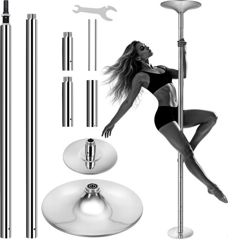 Professional 45mm Dancing Pole for Home, Spinning & Static Pole Dance Fitness Pole, Adjustable Height 7.6ft-9ft, Removable Portable with Floor/Ceiling Protection for Carpet & Hard Floor,Silver in Kuwait